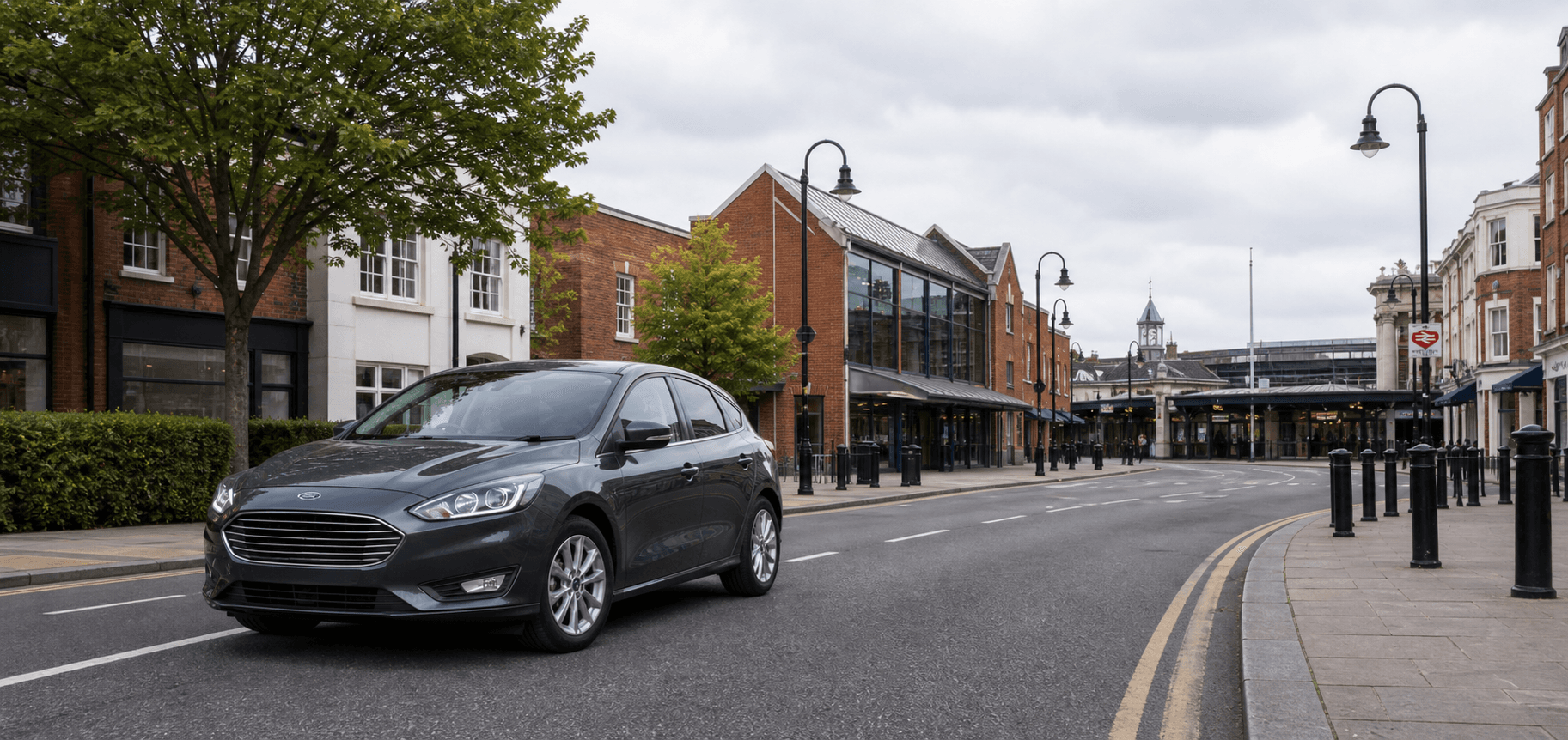 Compact hire car ready for practical travel around Guildford