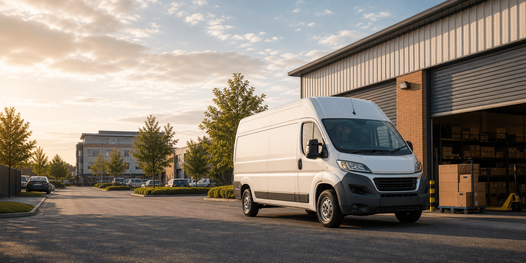 Modern self-drive rental van ready for loading in Woking